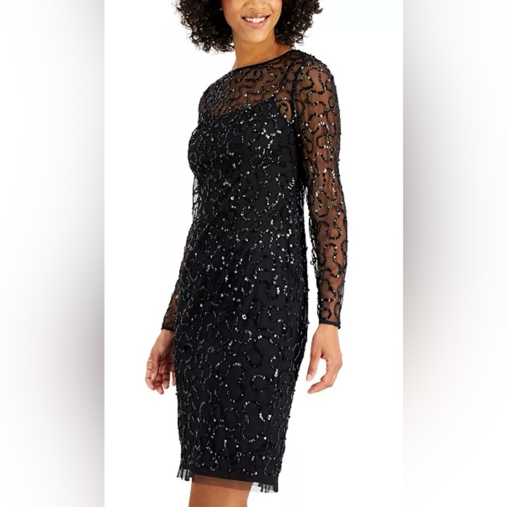 NWT Papell Studio Sequins Sheath Black Dress Size 6
